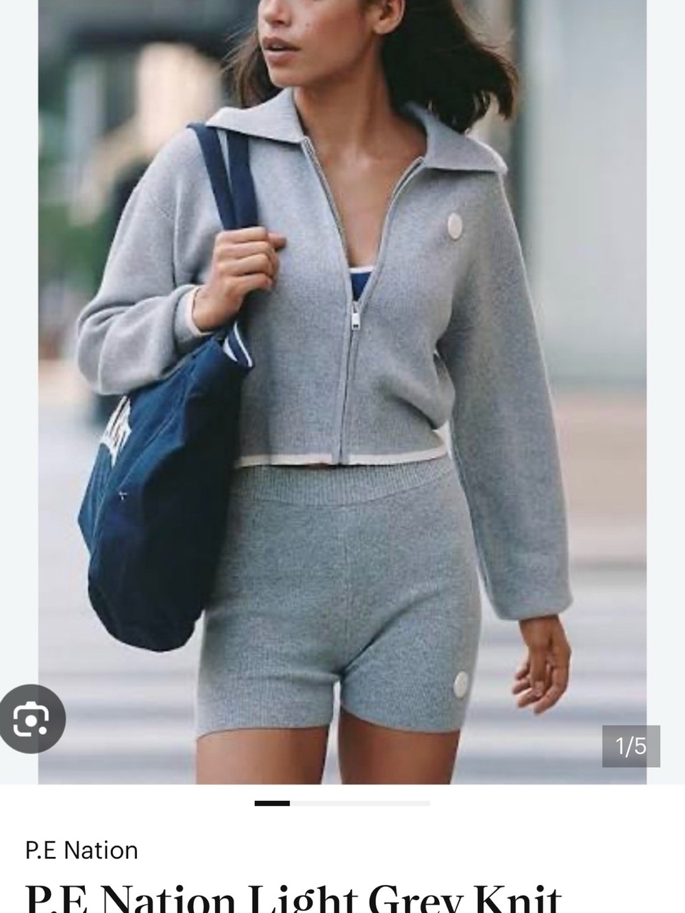 P.E Nation Verge cashmere blend  Light Gray Ribbed Zip Sweater and shorts - new
